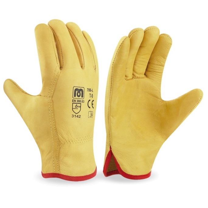 Guante tipo conductor flor vacuno amarillo con ribete 788-L - Referencia 788LY